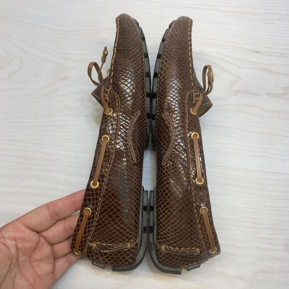 MARC JOSEPH NEW YORK CYPRESS HILL BROWN & GOLD SNAKE PRINT LEATHER MOCCASINS 8 - Picture 3 of 9
